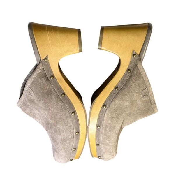 Leather Suede Clogs Slip on Mules Taupe Beige Size 10 - Picture 8 of 11